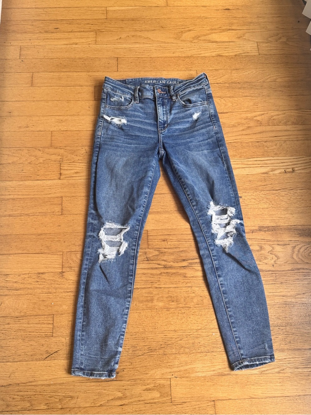 American Eagle Outfitters Women's Distressed Skinny Jeans - Medium Blue